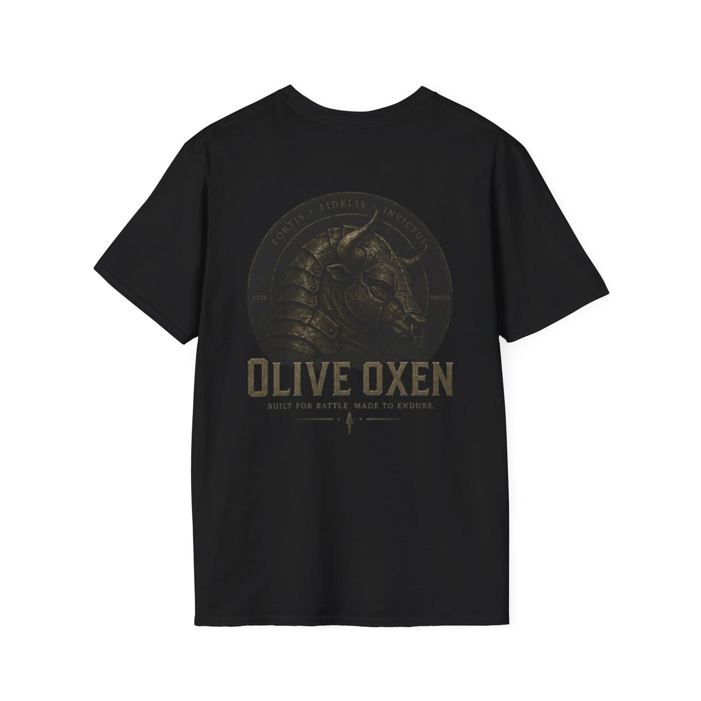 Olive Oxen Minimal Crest T‑Shirt — Subtle Military-Inspired Logo Tee