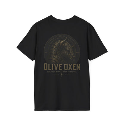 Olive Oxen Minimal Crest T‑Shirt — Subtle Military-Inspired Logo Tee