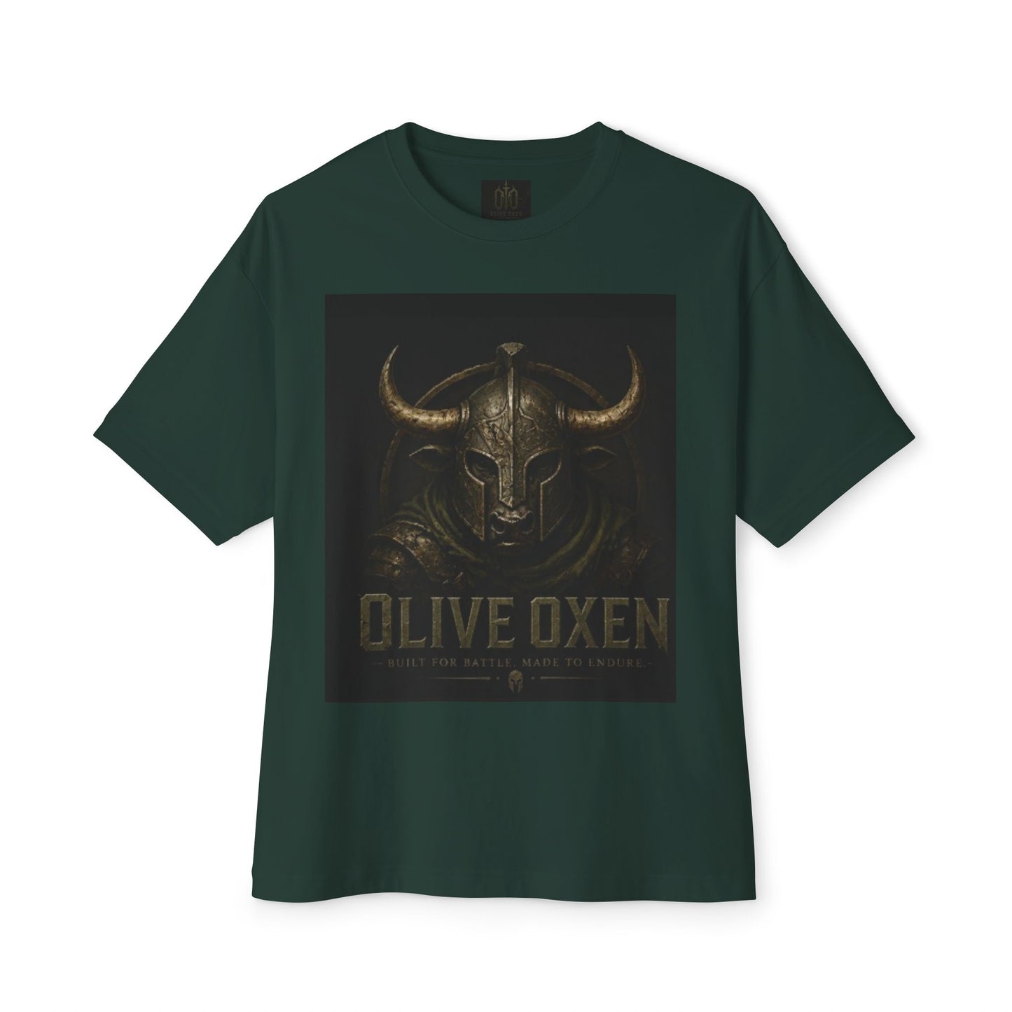Viking Helmet Graphic Tee — "Olive Oxen" Retro Metal Band Shirt