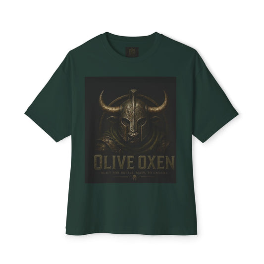Viking Helmet Graphic Tee — "Olive Oxen" Retro Metal Band Shirt