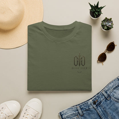 Olive Oxen Minimal Crest T‑Shirt — Subtle Military-Inspired Logo Tee