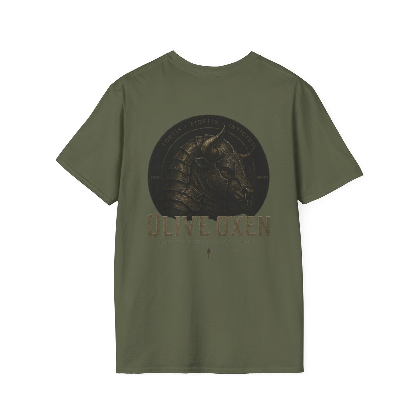 Olive Oxen Minimal Crest T‑Shirt — Subtle Military-Inspired Logo Tee