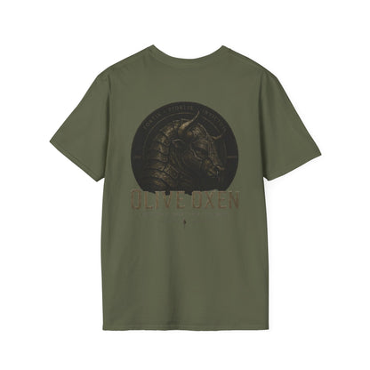 Olive Oxen Minimal Crest T‑Shirt — Subtle Military-Inspired Logo Tee