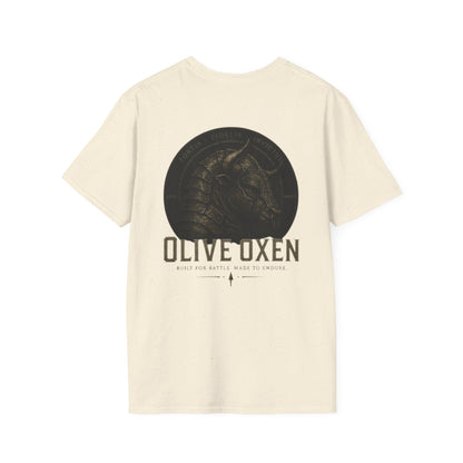 Olive Oxen Minimal Crest T‑Shirt — Subtle Military-Inspired Logo Tee