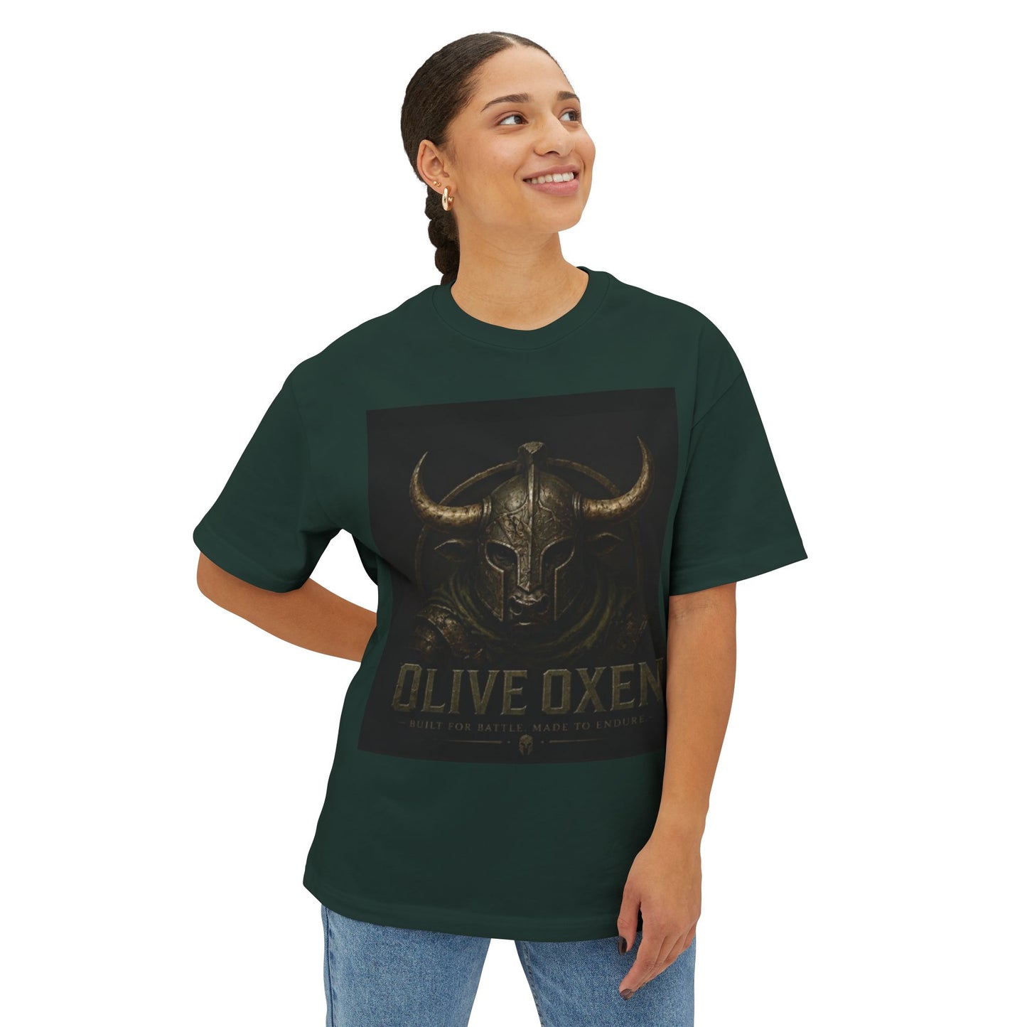 Viking Helmet Graphic Tee — "Olive Oxen" Retro Metal Band Shirt