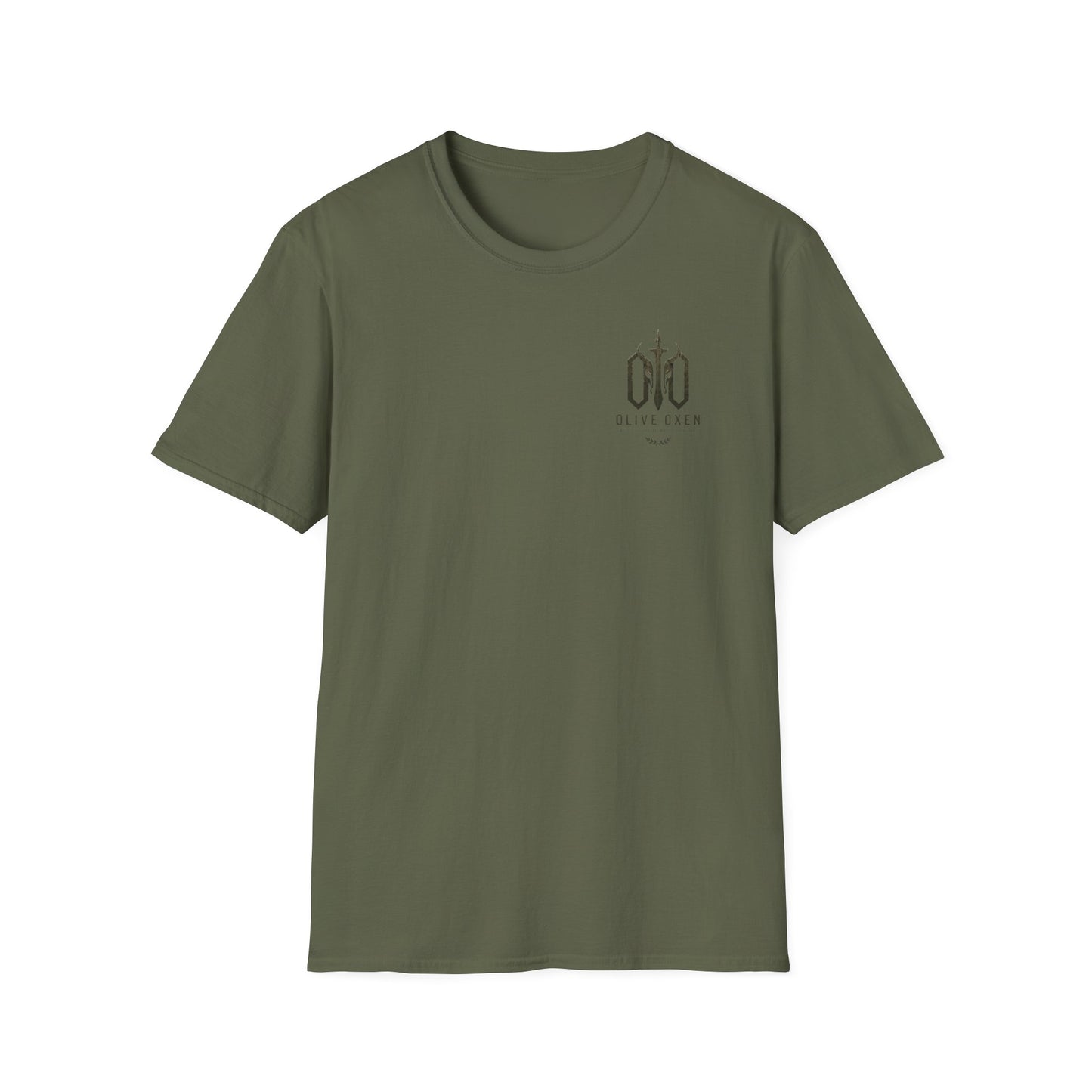 Olive Oxen Minimal Crest T‑Shirt — Subtle Military-Inspired Logo Tee