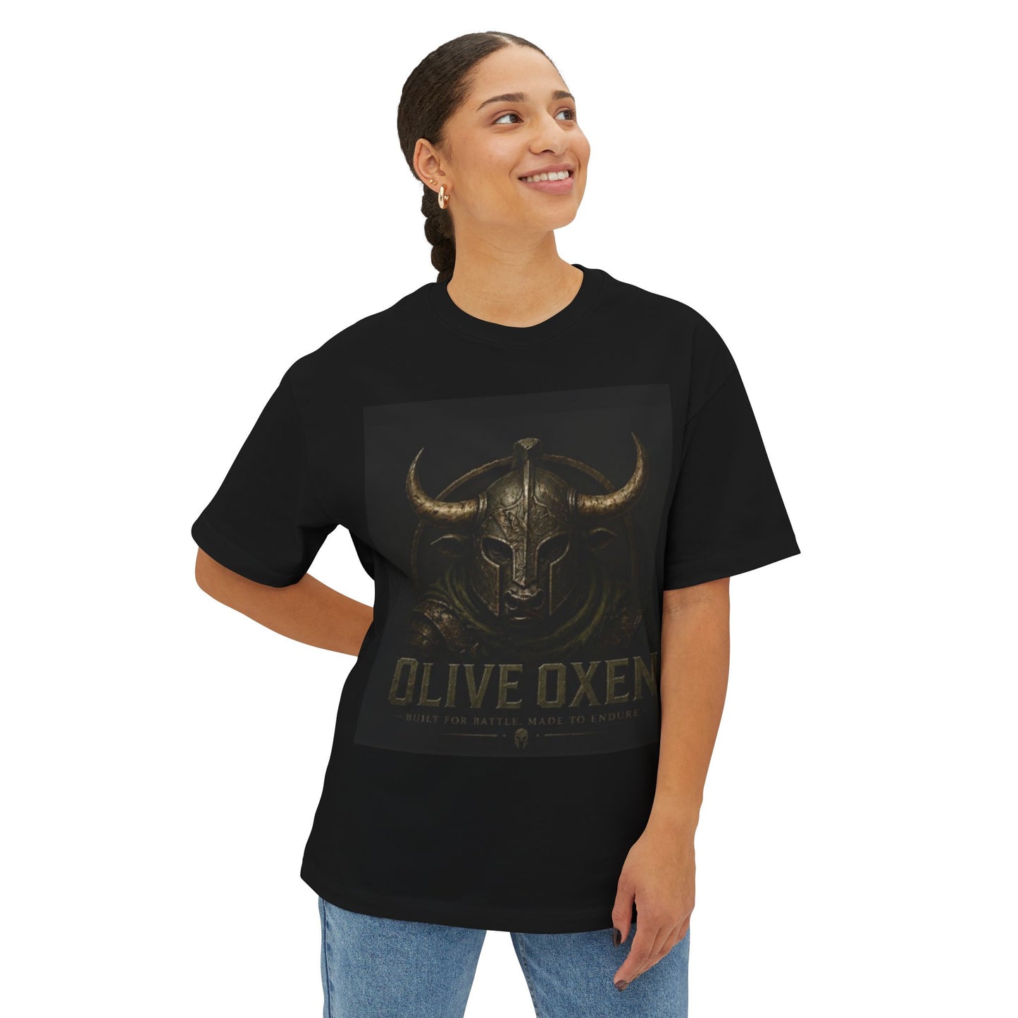 Viking Helmet Graphic Tee — "Olive Oxen" Retro Metal Band Shirt