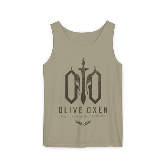 Olive Oxen Logo Tank Top — Vintage Sword Emblem Athletic Tank