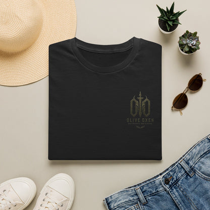 Olive Oxen Minimal Crest T‑Shirt — Subtle Military-Inspired Logo Tee
